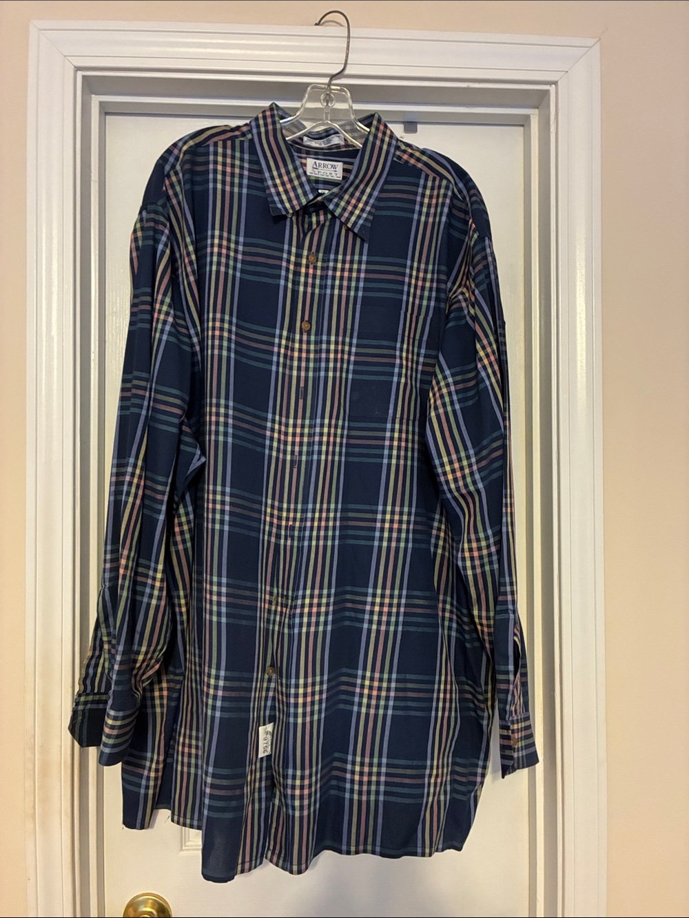 Arrow Men's 2XLT Navy Plaid Button-Down Shirt with Multicolor Stripes